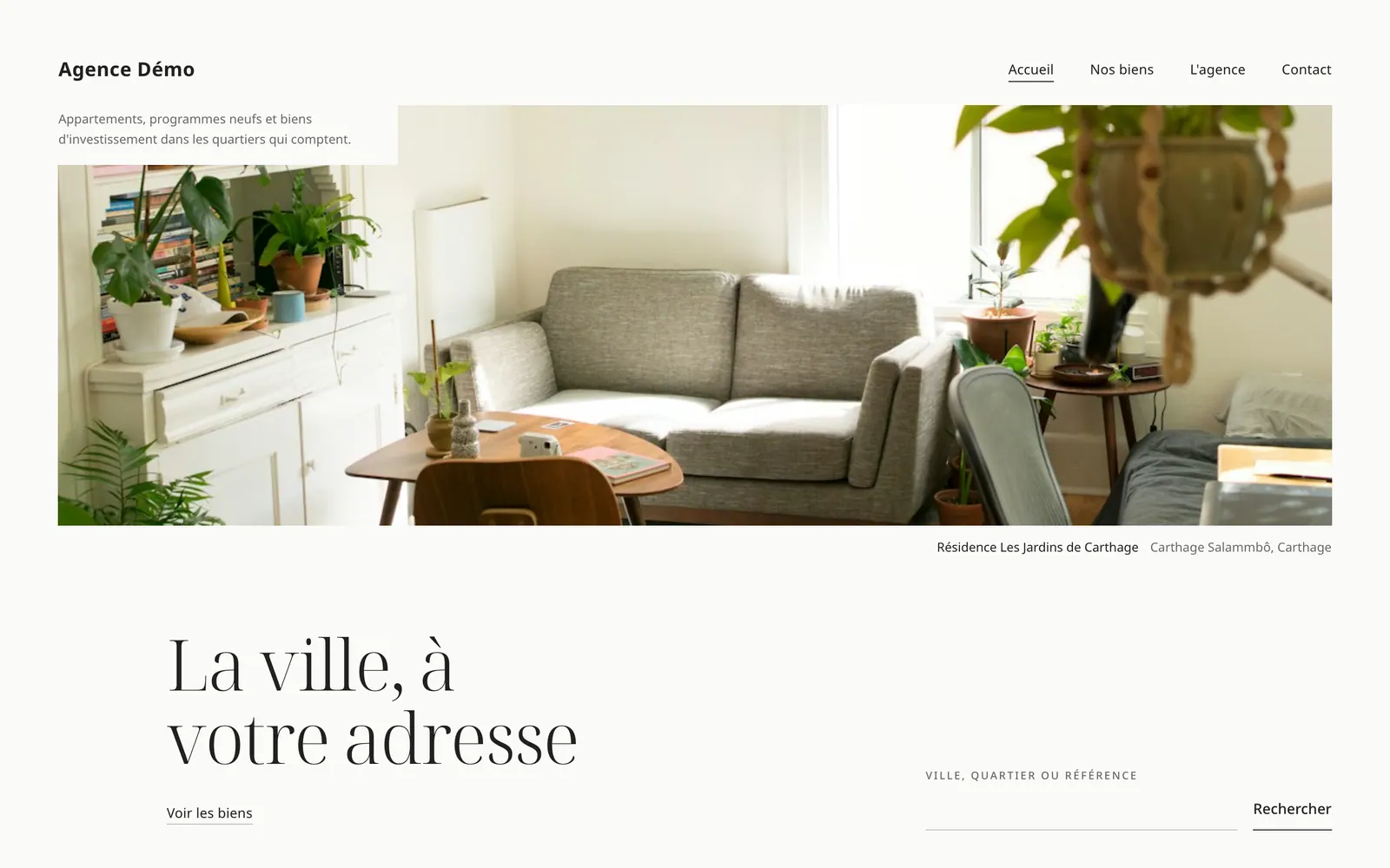 La page d’accueil d’un site d’agence avec le thème Mono