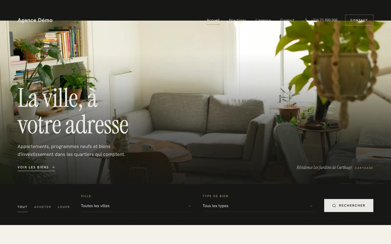 Le thème Noir sur le site d’une agence