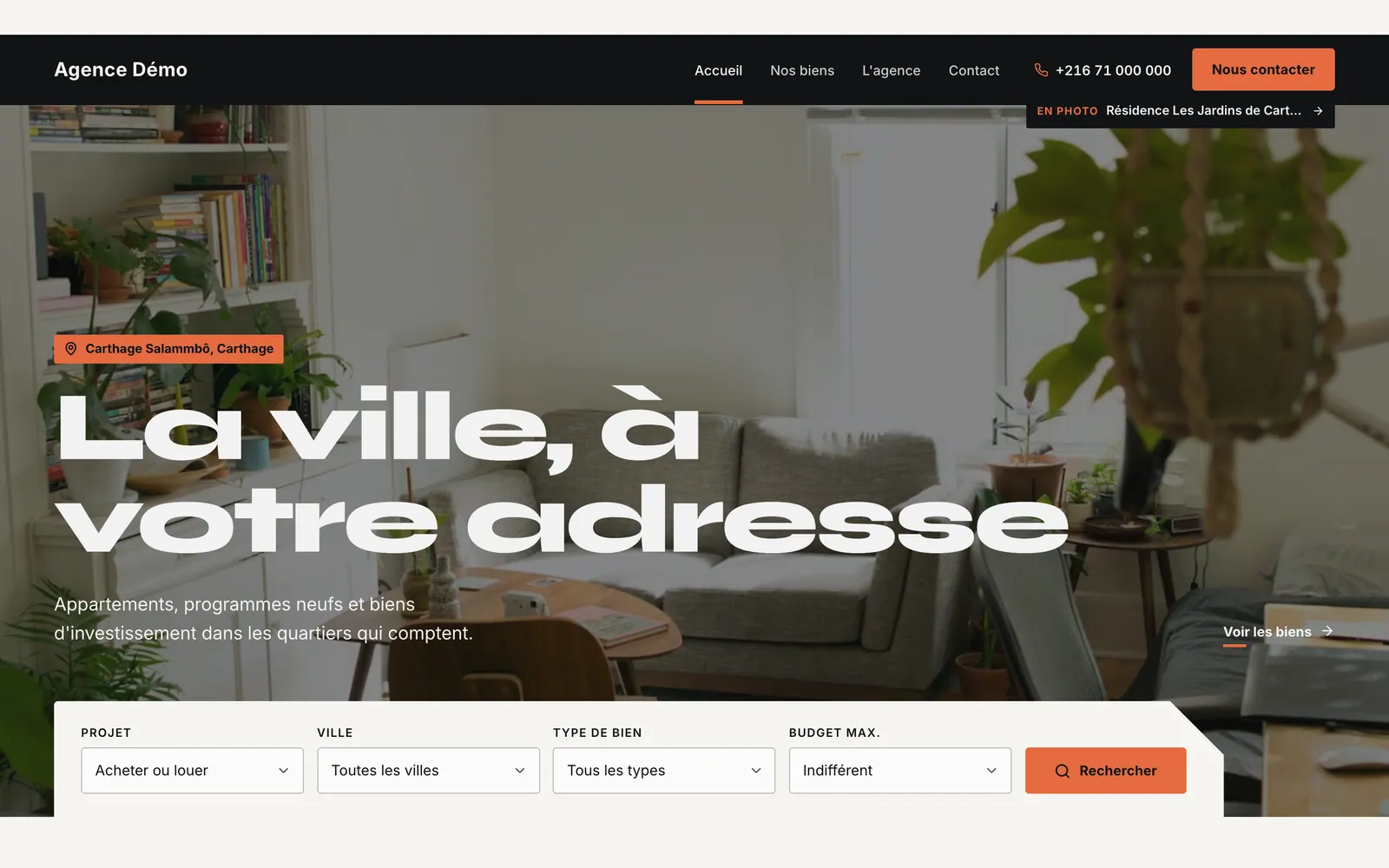 Le thème Vertex sur le site d’une agence